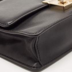 Pre Owned DKNY Black Leather Pushlock Flap Chain Crossbody Bag