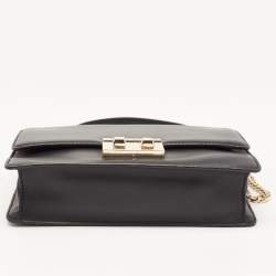 Pre Owned DKNY Black Leather Pushlock Flap Chain Crossbody Bag