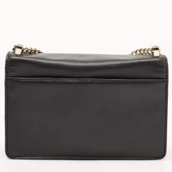 Pre Owned DKNY Black Leather Pushlock Flap Chain Crossbody Bag