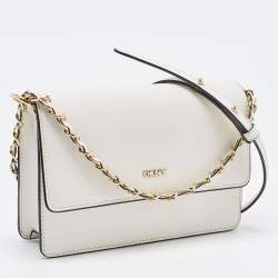 Pre Owned DKNY White Leather Bryant Park Flap Crossbody Bag