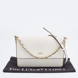 Pre Owned DKNY White Leather Bryant Park Flap Crossbody Bag