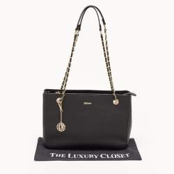 Pre Owned DKNY Black Saffiano Leather Bryant Park Chain Tote
