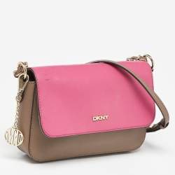 DKNY Beige/Pink Leather Bryant Park Flap Crossbody Bag