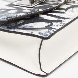Pre Owned DKNY White/Black Graffiti Print Leather Flap Shoulder Bag
