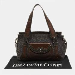 Pre Owned DKNY Grey/Brown Signature Canvas and Leather Satchel