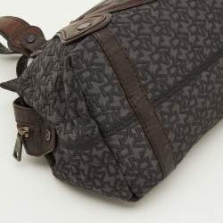 Pre Owned DKNY Grey/Brown Signature Canvas and Leather Satchel