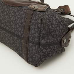 Pre Owned DKNY Grey/Brown Signature Canvas and Leather Satchel