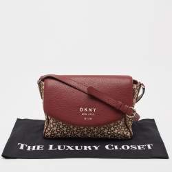 Pre Owned DKNY Burgundy/Beige Signature Canvas and Leather Noho Shoulder Bag