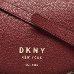 Pre Owned DKNY Burgundy/Beige Signature Canvas and Leather Noho Shoulder Bag