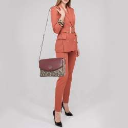 Pre Owned DKNY Burgundy/Beige Signature Canvas and Leather Noho Shoulder Bag