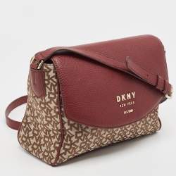 Pre Owned DKNY Burgundy/Beige Signature Canvas and Leather Noho Shoulder Bag