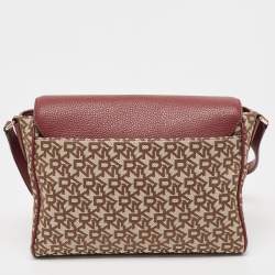 Pre Owned DKNY Burgundy/Beige Signature Canvas and Leather Noho Shoulder Bag