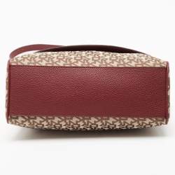 Pre Owned DKNY Burgundy/Beige Signature Canvas and Leather Noho Shoulder Bag