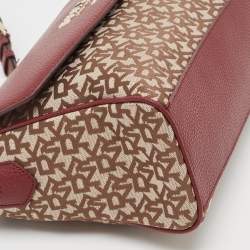 Pre Owned DKNY Burgundy/Beige Signature Canvas and Leather Noho Shoulder Bag