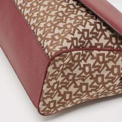 Pre Owned DKNY Burgundy/Beige Signature Canvas and Leather Noho Shoulder Bag