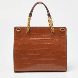 DKNY Brown Croc Embossed Leather Chain Bag
