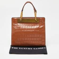 DKNY Brown Croc Embossed Leather Chain Bag