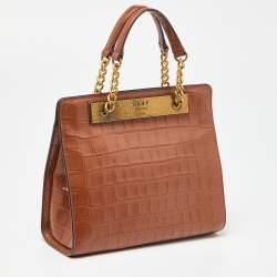 DKNY Brown Croc Embossed Leather Chain Bag