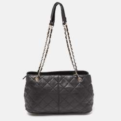 Pre Owned DKNY Black Quilted Leather Chain Tote