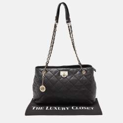 Pre Owned DKNY Black Quilted Leather Chain Tote