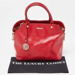 Pre Owned DKNY Red Leather Chelsea Top Zip Satchel