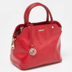 Pre Owned DKNY Red Leather Chelsea Top Zip Satchel