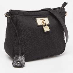 Pre Owned DKNY Black Monogram Canvas and Leather Crossbody Bag