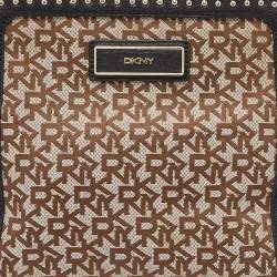 DKNY Beige/Black Signature Canvas and Leather Studded Satchel