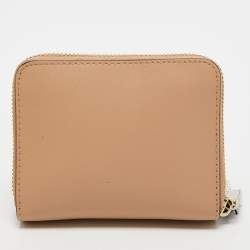 Pre Owned DKNY Beige Saffiano Leather Zip Around Compact Wallet