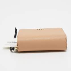 Pre Owned DKNY Beige Saffiano Leather Zip Around Compact Wallet