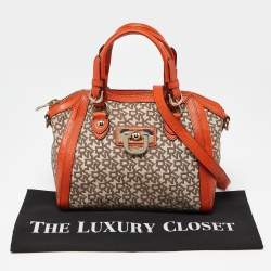 Pre Owned DKNY Orange/Beige Monogram Canvas and Leather Zip Satchel