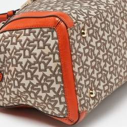 Pre Owned DKNY Orange/Beige Monogram Canvas and Leather Zip Satchel