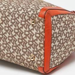 Pre Owned DKNY Orange/Beige Monogram Canvas and Leather Zip Satchel