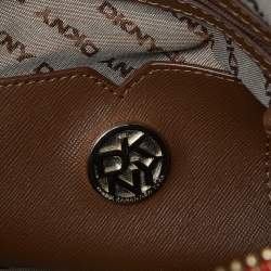 Pre Owned DKNY Orange/Beige Monogram Canvas and Leather Zip Satchel