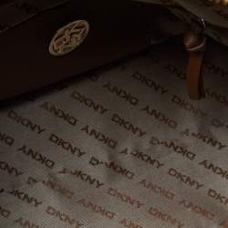 Pre Owned DKNY Orange/Beige Monogram Canvas and Leather Zip Satchel