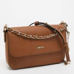Pre Owned DKNY Brown Leather Bryant Flap Crossbody Bag