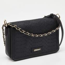 DKNY Black Leather Flap Chain Shoulder Bag