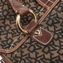 Pre Owned Dkny Brown/Black Signature Canvas and Leather Front Pocket Tote