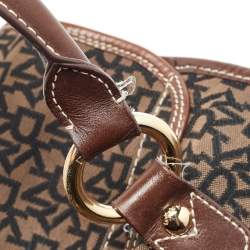 Pre Owned Dkny Brown/Black Signature Canvas and Leather Front Pocket Tote