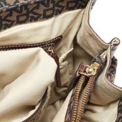 Pre Owned Dkny Brown/Black Signature Canvas and Leather Front Pocket Tote