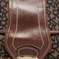 Pre Owned Dkny Brown/Black Signature Canvas and Leather Front Pocket Tote