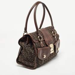 Pre Owned Dkny Brown/Black Signature Canvas and Leather Front Pocket Tote