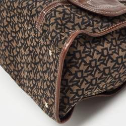 Pre Owned Dkny Brown/Black Signature Canvas and Leather Front Pocket Tote