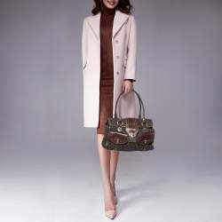 Pre Owned Dkny Brown/Black Signature Canvas and Leather Front Pocket Tote