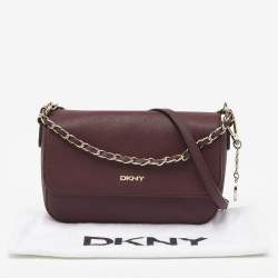 Pre Owned DKNY Burgundy Leather Bryant Flap Crossbody Bag