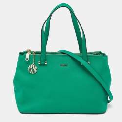 DKNY Green Leather Bryant Park Double Zip Tote