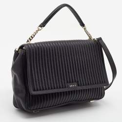  DKNY Black Quilted Leather Gansevoort Flap Top Handle Bag