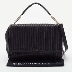  DKNY Black Quilted Leather Gansevoort Flap Top Handle Bag