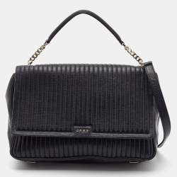  DKNY Black Quilted Leather Gansevoort Flap Top Handle Bag