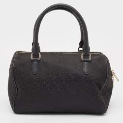 DKNY Black Monogram Canvas and Leather Logo Satchel